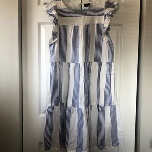 J.Crew Linen-Blend Striped Mini Dress Ivory Brilliant Blue Size 10